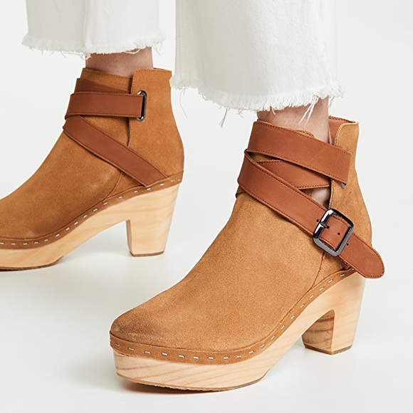FREE PEOPLE | Sand Leather Bungalow 70s Clog Boot Neutral Boho Scandi New - Picture 1 of 5